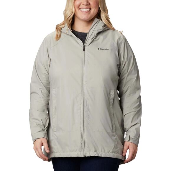 NWOT* Columbia Gray Switchback Lined Long Rain Nylon Jacket Women's Size 2X - Picture 1 of 7